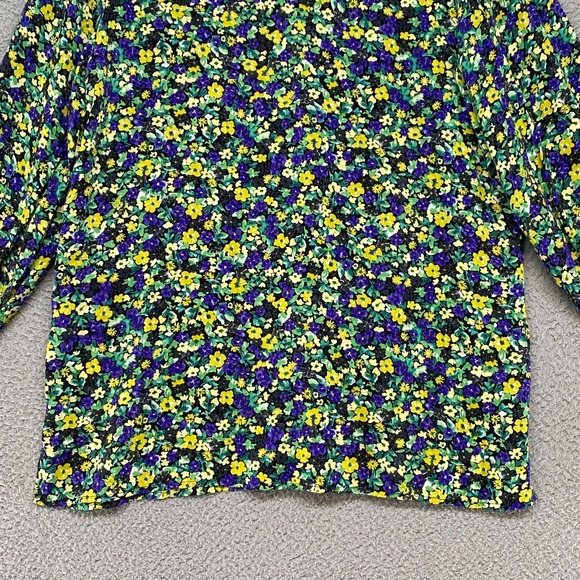 Zara Top Womens Small Oversized Button Up Long Bishop Sleeve Ditsy Yellow Blue - Picture 13 of 15